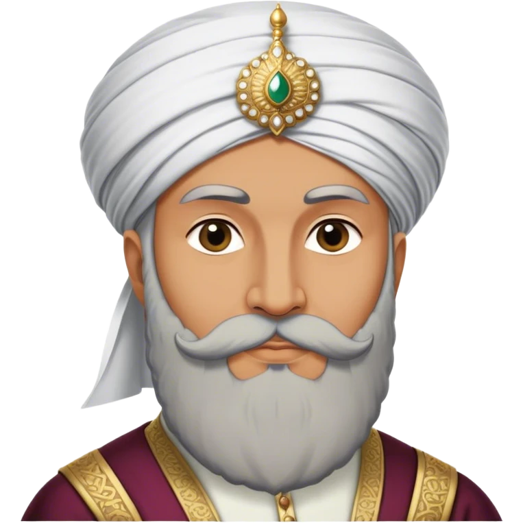 ​Cinematic Realistic Portrait of Suleiman the Magnificent, depicted as a regal Ottoman sultan adorned with a large, white, round, tall turban and a majestic grey beard, his commanding gaze bathed in warm, historic lighting that exudes timeless authority and grandeur, emoji