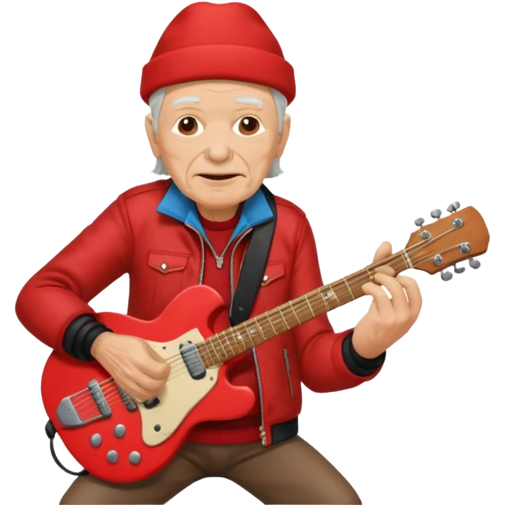 guitar rock player, elderly head, red jacket emoji