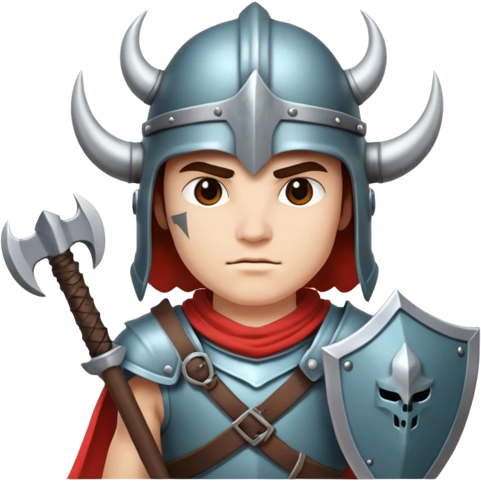 retro 80s fantasy warrior with helmet and battle axe emoji