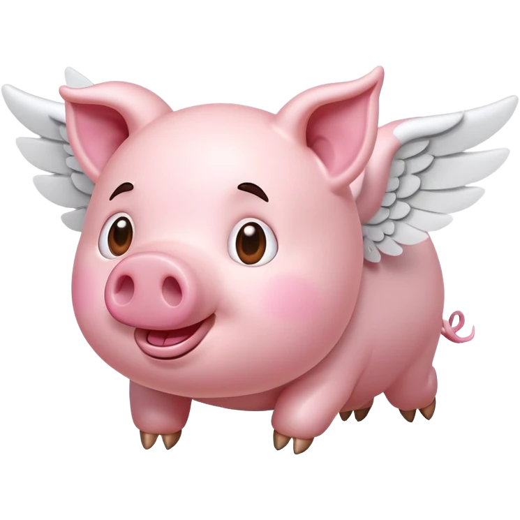 An emoji featuring a flying pink pig. An enlarged head in a cartoon style. Cute. White wings. The head is turned towards the viewer. 3D lighting. No shadows are cast. emoji