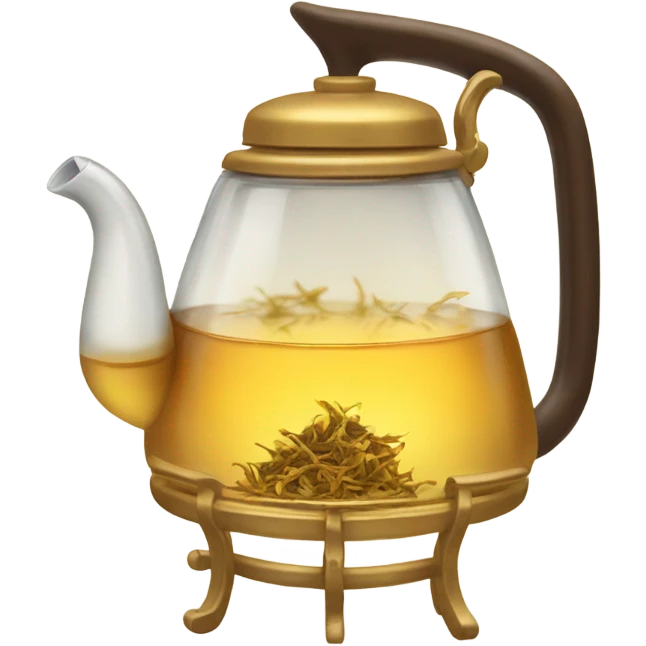 glass tea kettle with gold tea emoji