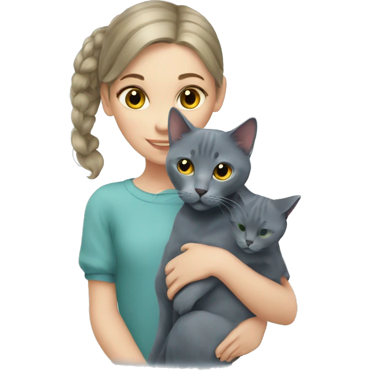 Russian Blue cat with Girl  emoji