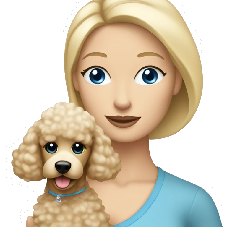 blonde mom with straight hair has blue eyes is holding a cream poodle  emoji