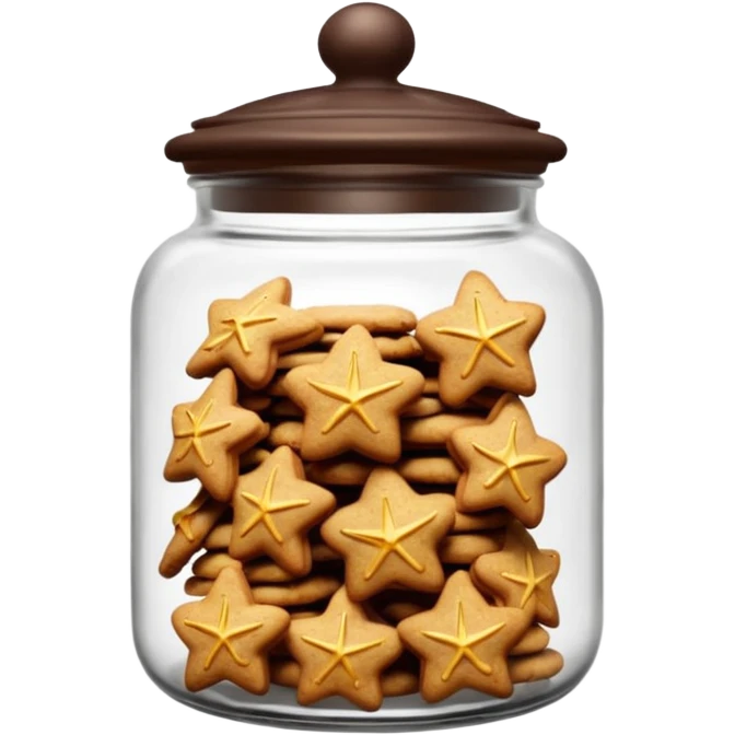Realistic glass cookie jar with dark brown lid full of stars ginger cookies emoji