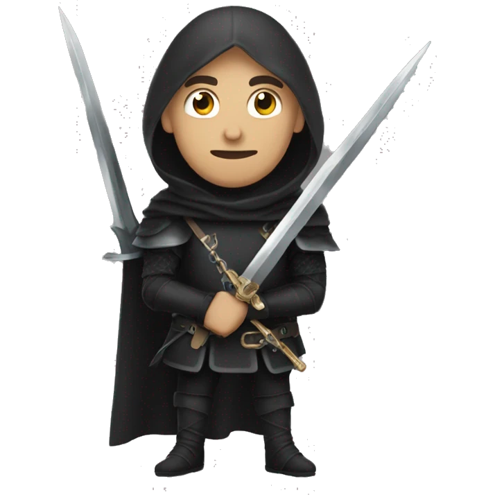 lightskinned guy with black medieval clothes and daggers on guard emoji