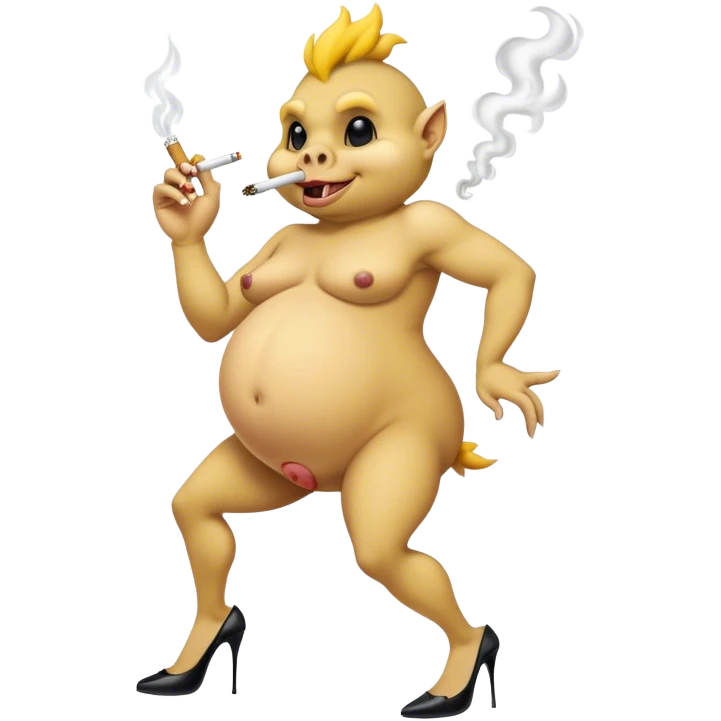 Dancing pregnant male chick troll hybrid with high heels and smoking cigarette emoji