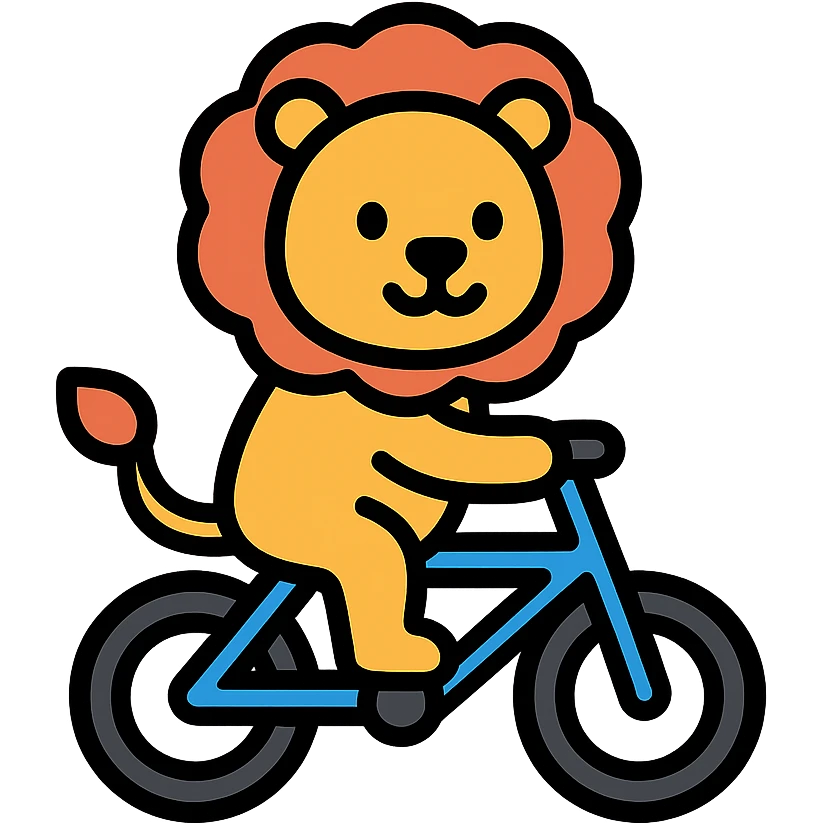 lion riding a bicycle, colored icon emoji