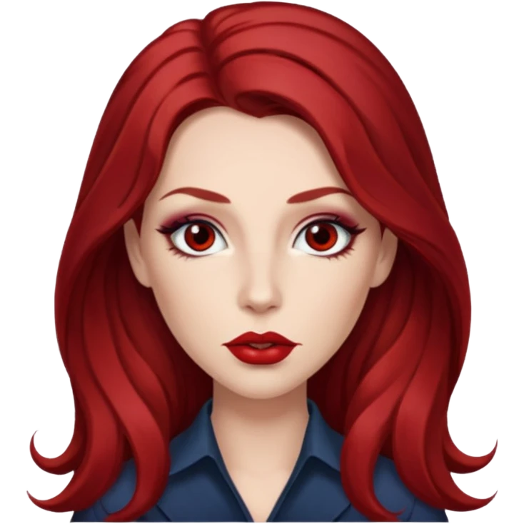 Chappell Roan with long dark red hair, makeup emoji