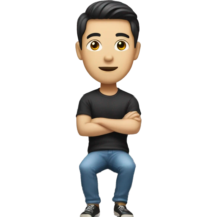 An Asian man with pale skin sitting on top of a black Ford car emoji