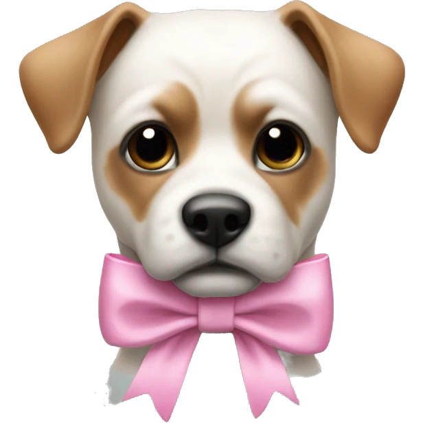 white bulterier with black nose with pink bow emoji