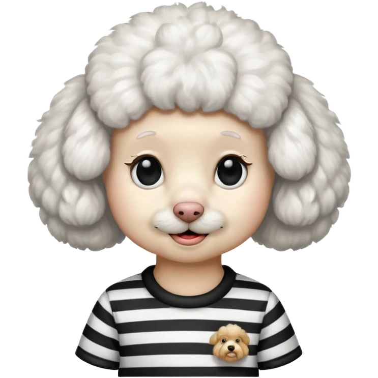All white fluffy poodle, wearing a black and white striped shirt emoji
