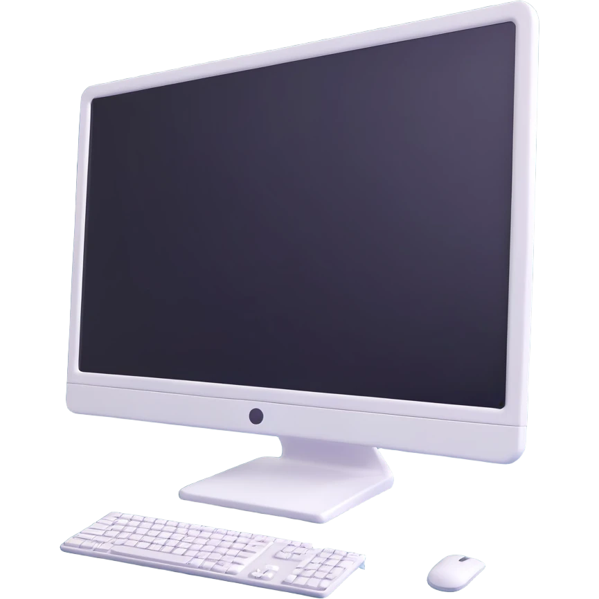 Minimalist 3D-emoticon-style icon of a desktop monitor with soft shading and subtle highlights emoji