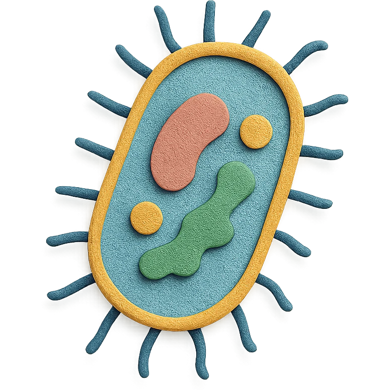 bacteria with visible organelles, layered textures, playful, in paper craft style emoji