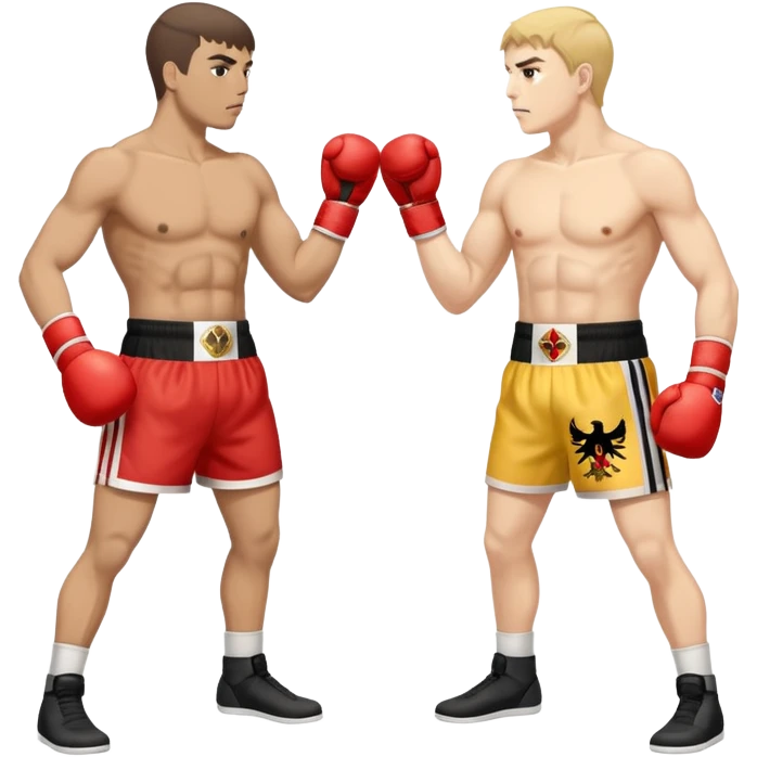 a sideways view of two boxers squaring up, one should have the flag of the HRE as his short while the other the Kingdom of Bohemia emoji
