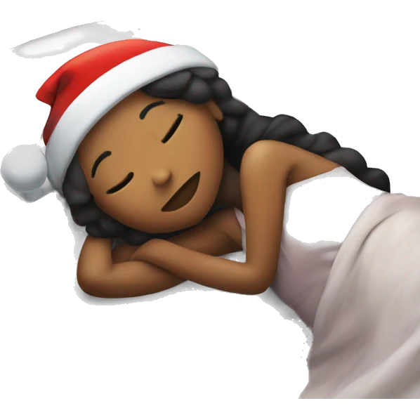 Girl with a Christmas hat one laying down in bed sleeping  emoji
