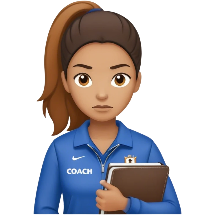 yelling female sport coach with coach wear(with LockIn written on it) and holding a notebook emoji