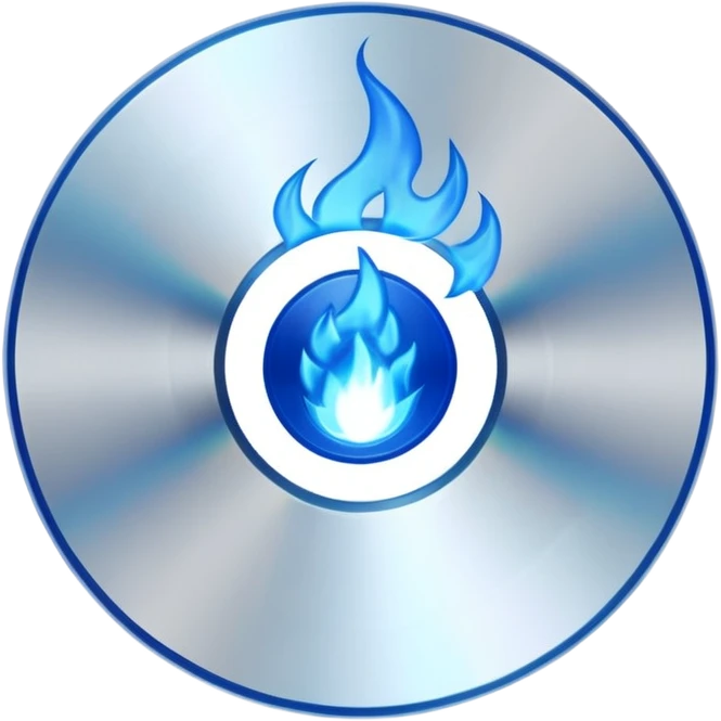 A minimalist CD disc with a subtle fire design, blue flames emoji