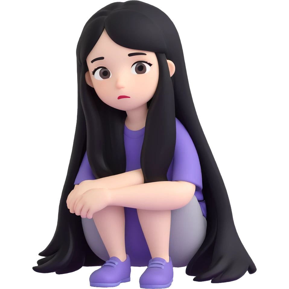 Pale girl with long black hair sad emoji