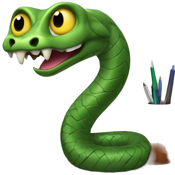 A snake on a desk. The snakes head should be replaced with a lamp. The snakes tail should be connected to a battery emoji