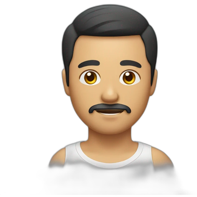 Filipino man with facial stubble in moustache and beard area, a short haircut with the fringe pushed up and to the left  emoji