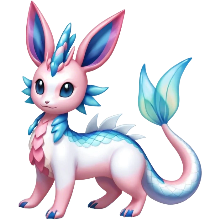 Shiny Cute Milotic-Sylveon-Glaceon-Vaporeon-Dragonair-Pokémon-hybrid-fusion full body emoji