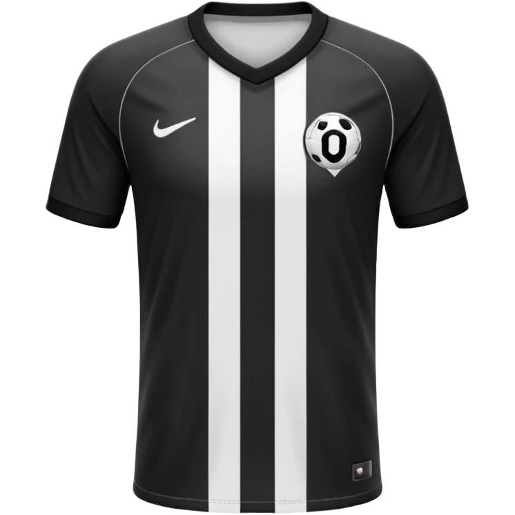 Soccer jersey emoji, cartoon emoji style, front view, black football shirt with a bold vertical white stripe in the center, clean and minimal design, no logo, no sponsor, short sleeves, black round collar, emoji