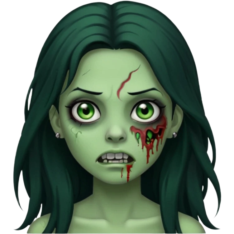 Zombie girl with a facial piercings long black hair green skin emoji