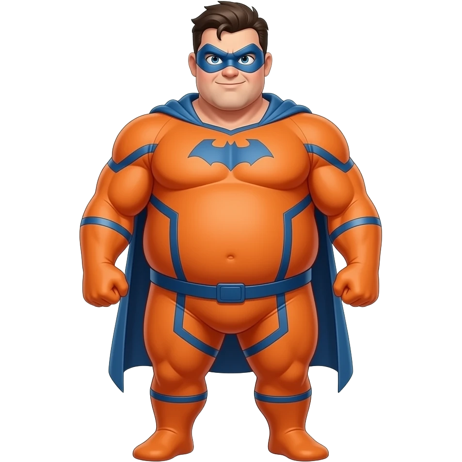 Anime men orange superhero suite very fat blue line blue masks full body emoji