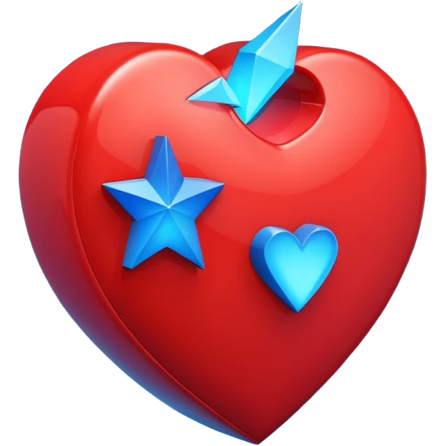 A blocky geometric red 3D heart with a glowing blue star inside emoji