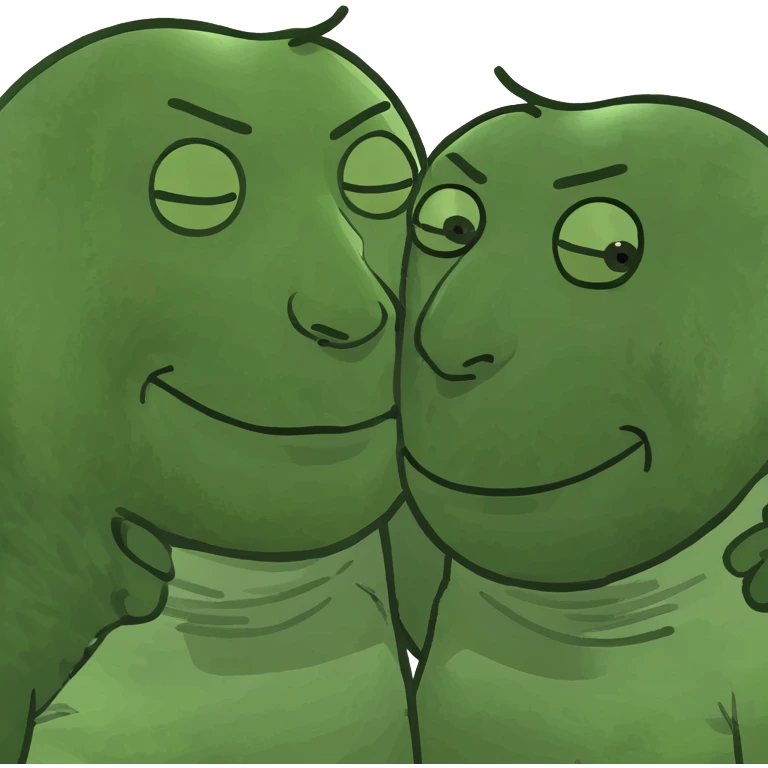 Person with black hair and bangs hugging a person with brown long hair and another person with back Afro emoji