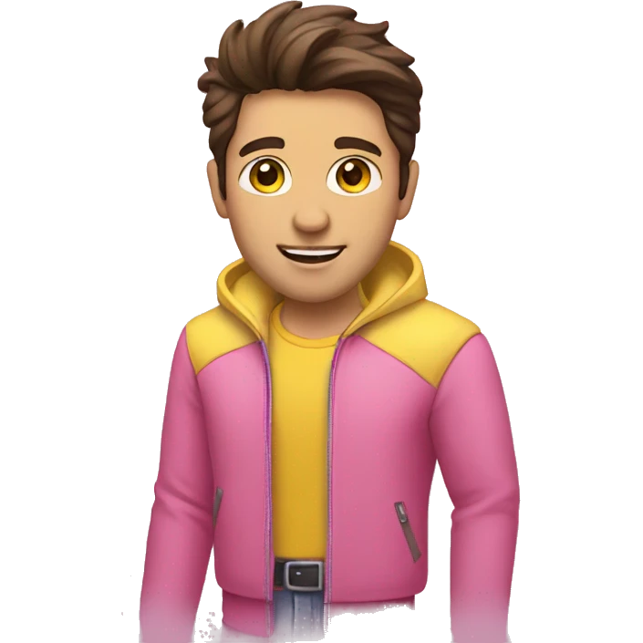 brunette man in pink shirt and yellow jacket emoji