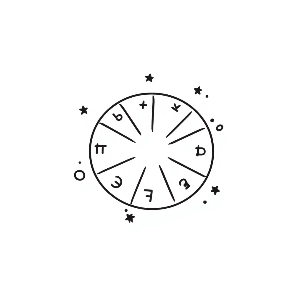 astrology wheel with stars, celestial vibe, hand-drawn doodle style emoji