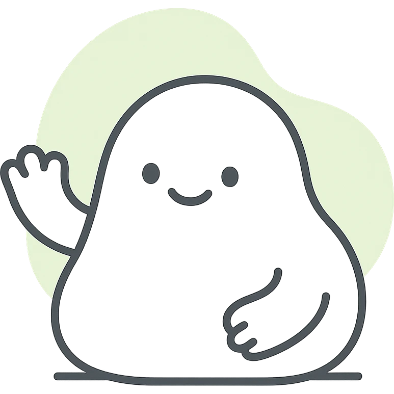 playful soft rounded blob character with a friendly face emoji