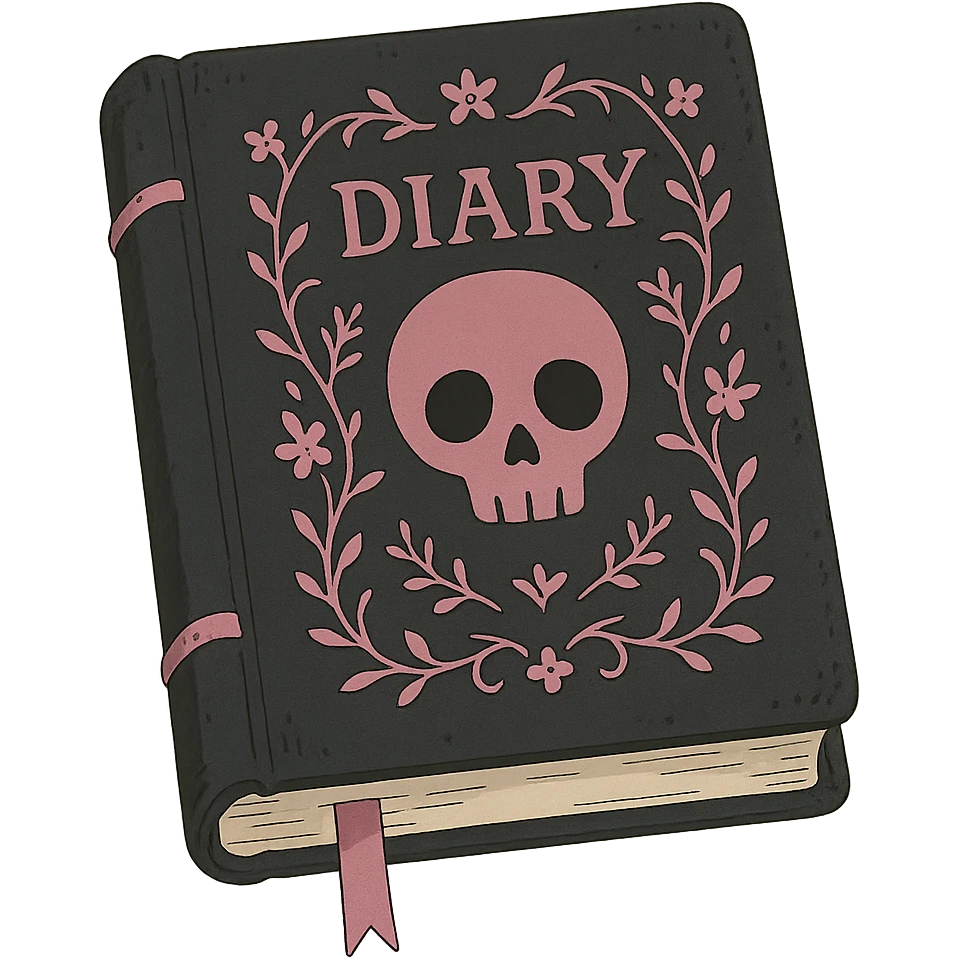 gothic diary, black and pink, ghibli style emoji