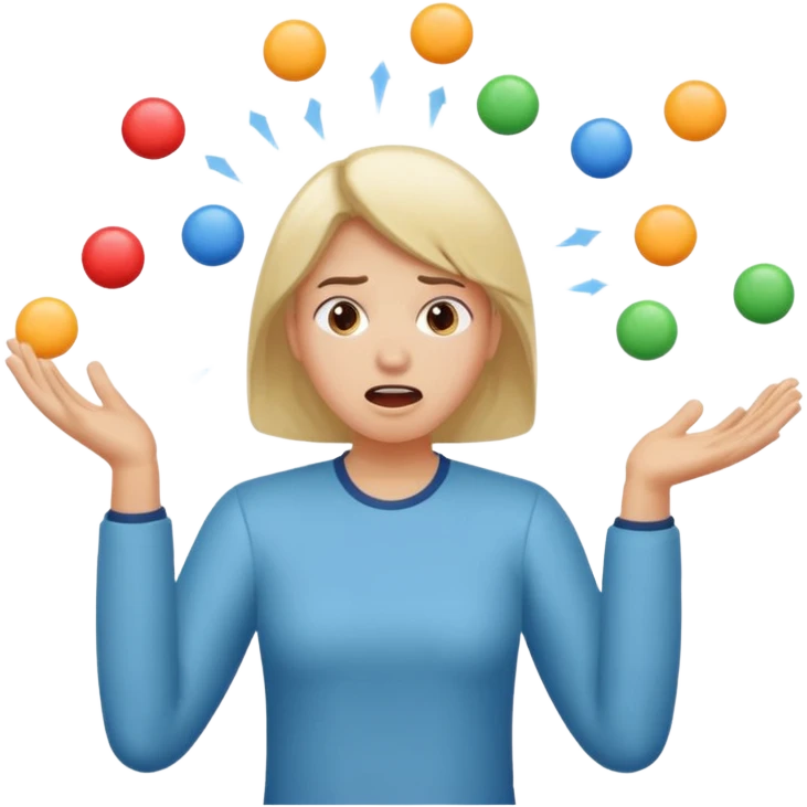 an emoji that depicts a product manager juggling work wit panic, can you make it more gender neutral  can you mkae it a combo of these emoji