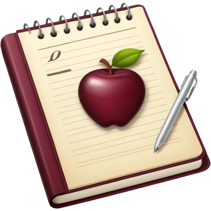 HAZ UN planificador de lista de objetivos en color vinotinto/rojo carmesí brillante, con hojas de cuaderno blancas (no agregues frutas ni nada de eso) emoji