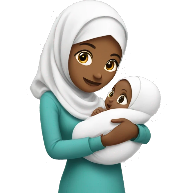 a white hijabi woman holding a baby emoji