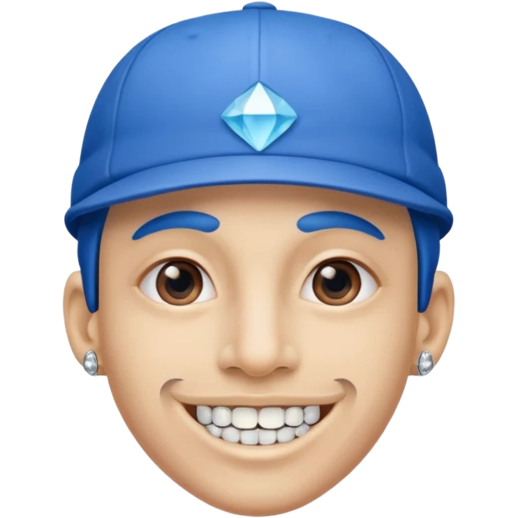 Wearing blue cap and nose diamond with braces on teeth emoji