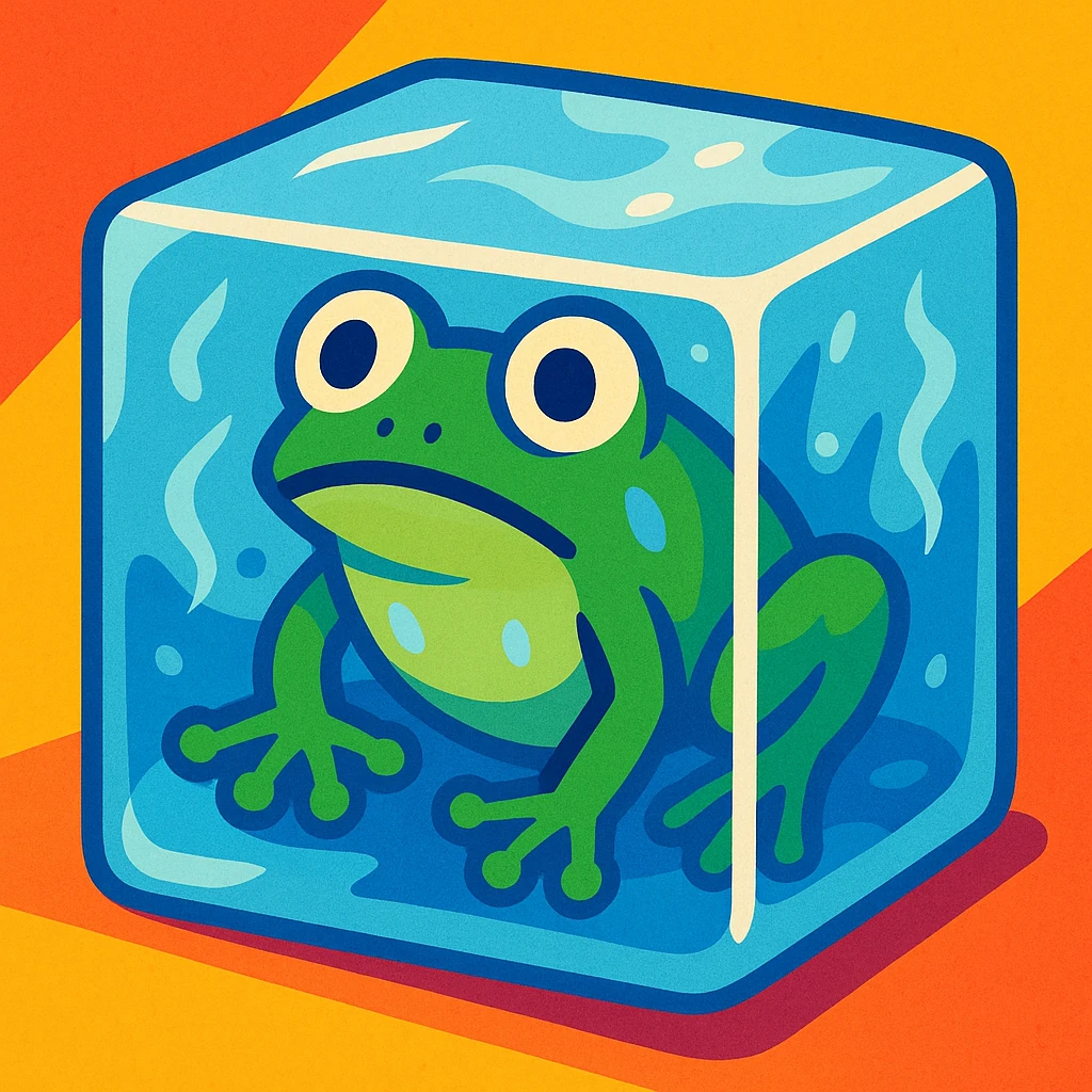 frog frozen in ice, vibrant toon style emoji