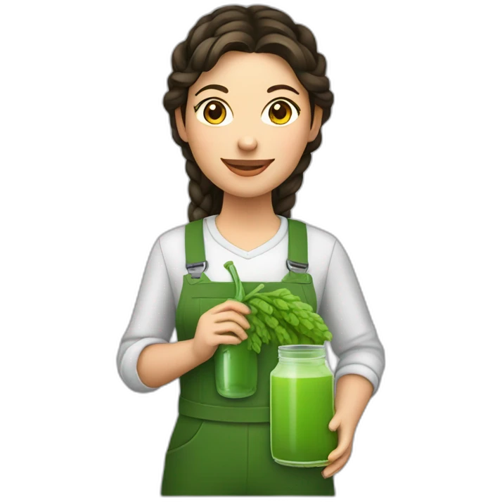 brunette Female farmer with braid and green juice bottle emoji