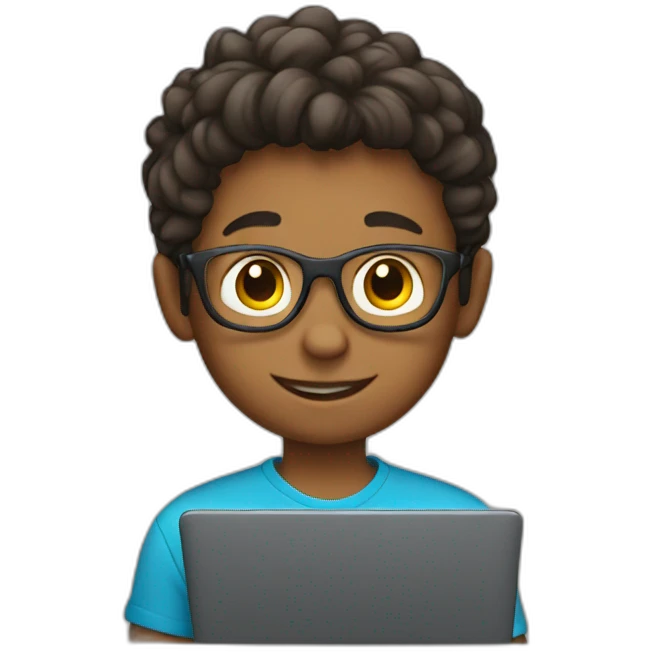 young boy with his laptop emoji