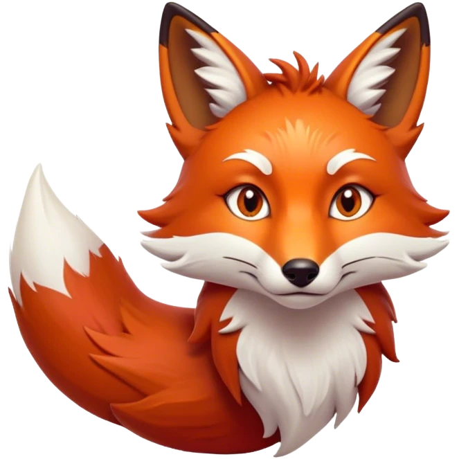 Cinematic Noble Fox Portrait Emoji, Poised and regal, with a lithe, agile build and a lush, fiery red Fur accented by white markings on the chest and tip of the tail, deep-set soulful amber eyes, Simplified yet sharp and sophisticated features, highly detailed, glowing with a warm, dignified glow, high shine, intelligent and cunning, stylized with an air of wild elegance, focused and attentive, soft glowing outline, capturing the essence of a watchful and confident forest wanderer, so majestic it feels as though it could dash out of the screen with effortless authority! emoji