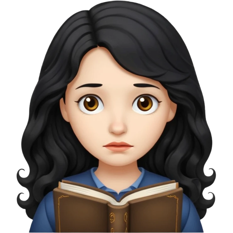 Long Hair Women with Book, Black wavy hair, sad

 emoji