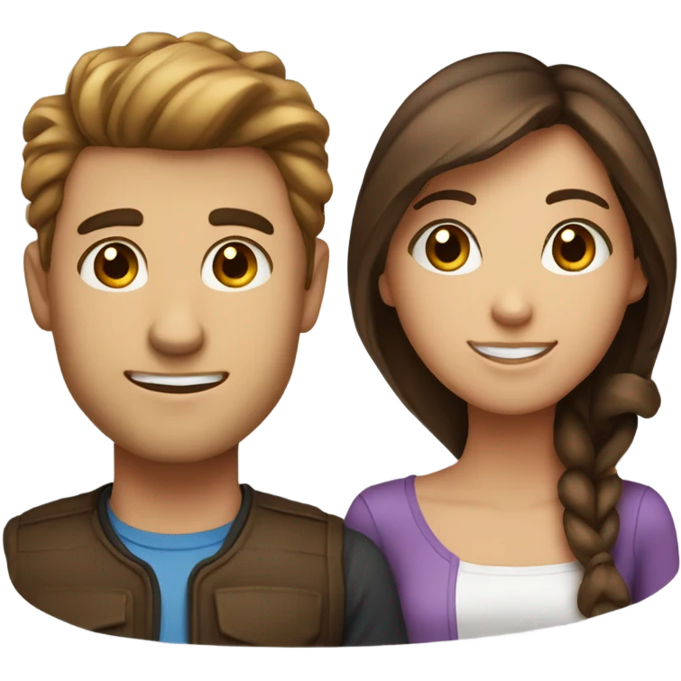 A couple: a guy with blue eyes and blown hair and a girl with brown hair and wide brown eyes emoji