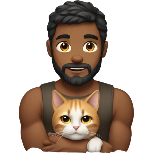 Fair boy with muscles with beard and straight hair holding a cat emoji
