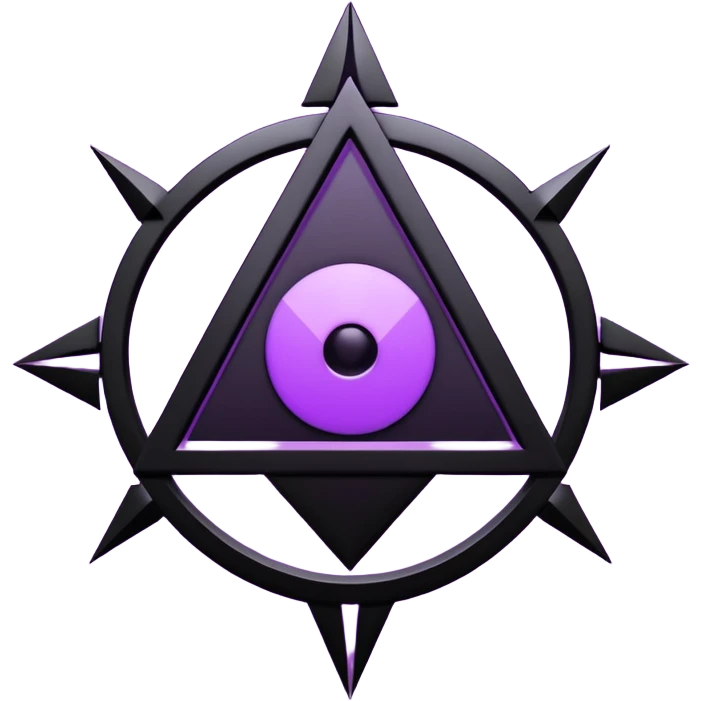 Emoji, dark futuristic occult sigil, symmetrical geometric shape, black metal with faint violet glow, gothic cyber aesthetic, minimal flat design, sharp edges, centered, transparent background emoji