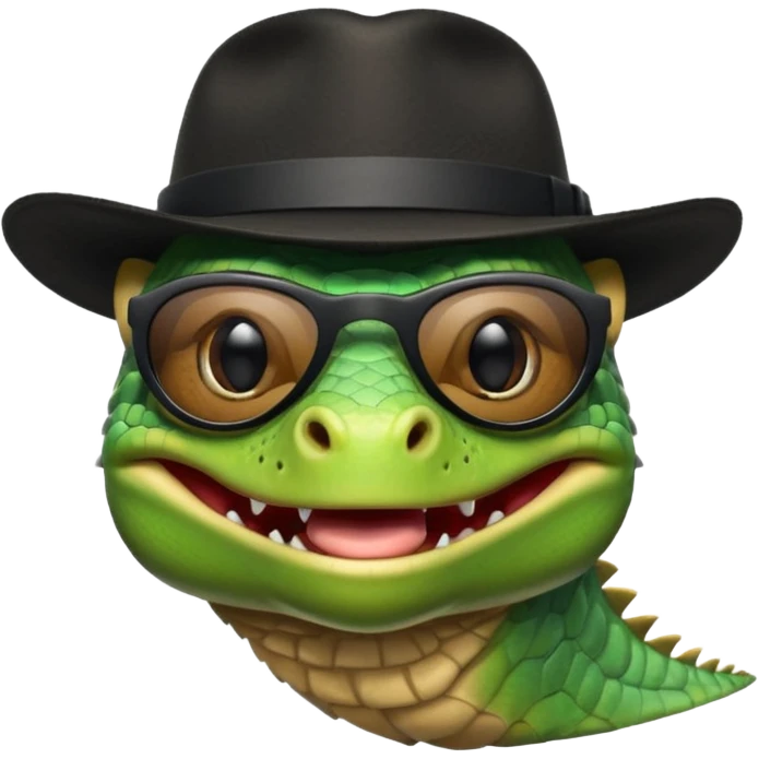 capitalist iguana head with black reflex sunglasses and hat smiling sarcastically emoji