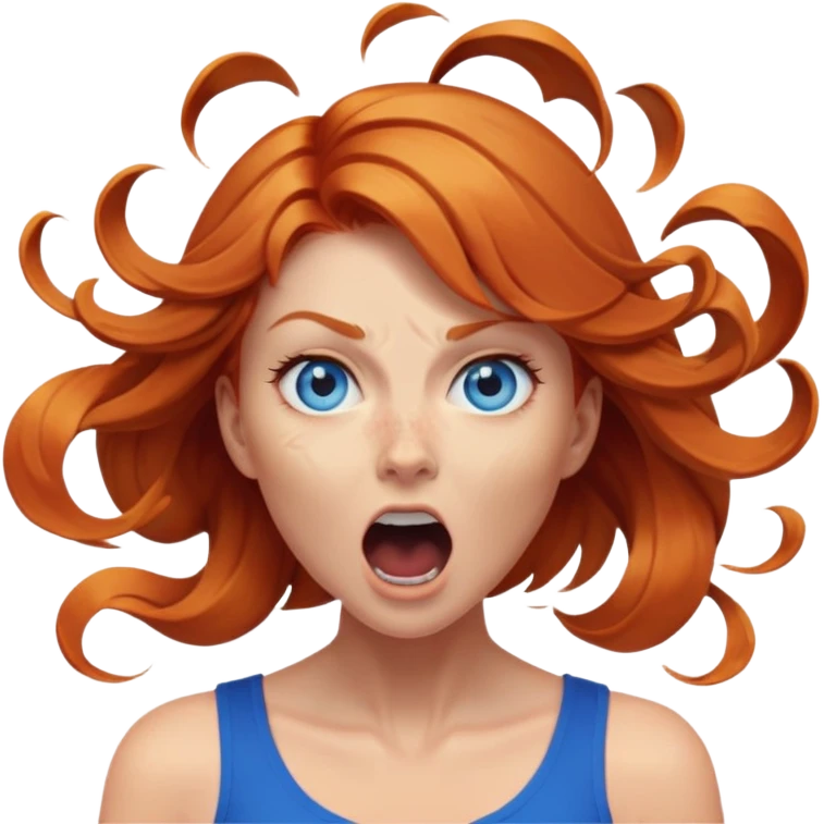 middle of face turning in to a black swirling vortex scream female ginger hair blue eyes emoji