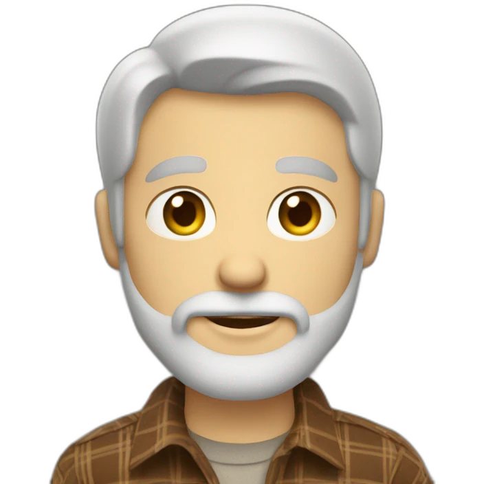 Bearded white guy, wearing a brown flannel shirt. His eyes are colored gray emoji
