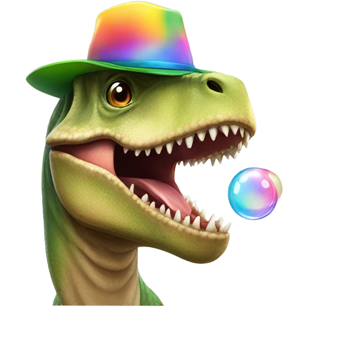Dinosaur blowing bubbles with a hat on emoji